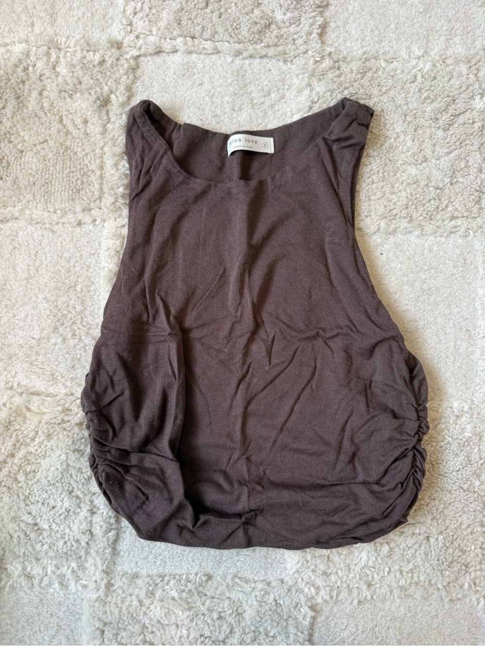 Ruched Sides Brown Tank Top by Less Love